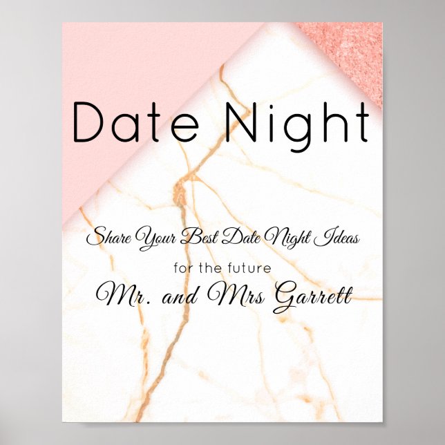 Modern Pink and Gold Marble Date Night Sign (Front)