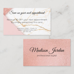 Modern Pink and Gold Marble Discount Card