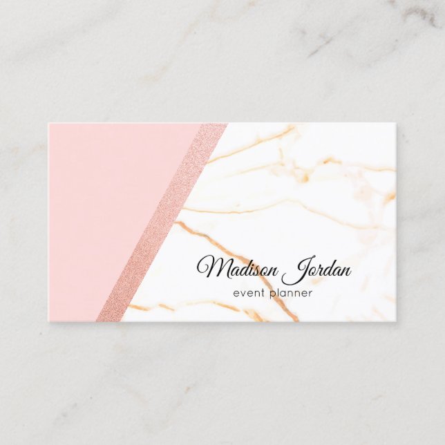 Modern Pink and Gold Marble Glitter Business Card (Front)