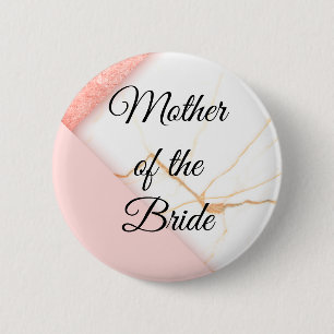 Modern Pink and Gold Marble Mother of the Bride Button