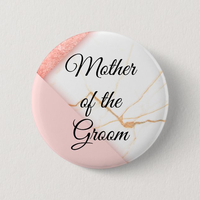 Modern Pink and Gold Marble Mother of the Groom Button (Front)
