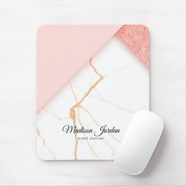 Modern Pink and Gold Marble Mouse Pad (With Mouse)