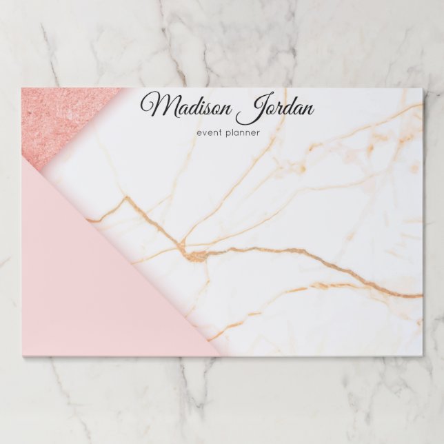 Modern Pink and Gold Marble Personalized Paper Pad (Front)