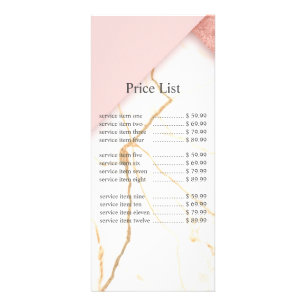 Modern Pink and Gold Marble Pricing Rack Card