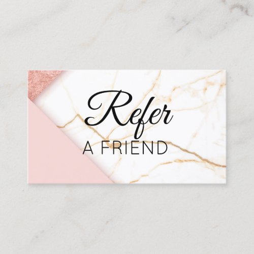 Modern Pink and Gold Marble Refer a Friend Referral Card