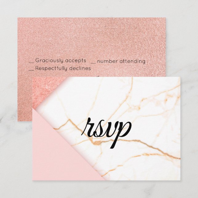 Modern Pink and Gold Marble RSVP Card (Front/Back)