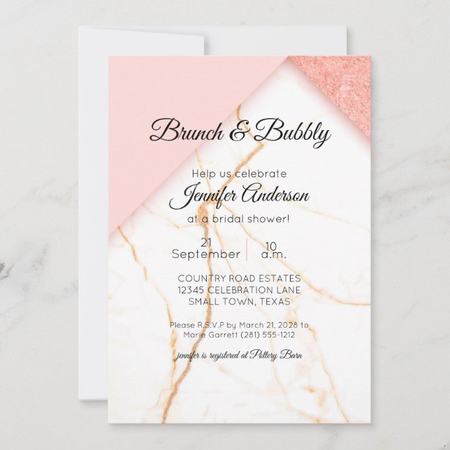 Modern Pink and Gold Marble Shower Invitation (Front)