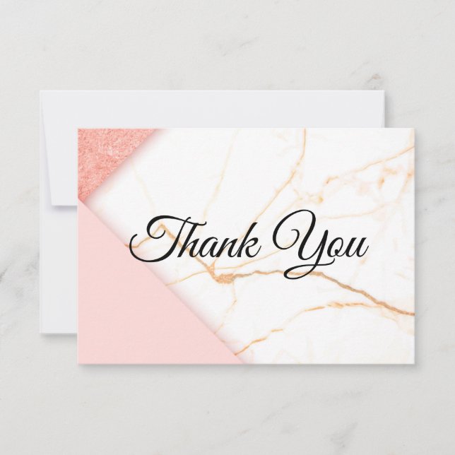 Modern Pink and Gold Marble Thank You Card (Front)
