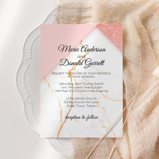 Modern Pink and Gold Marble Wedding Invitation (Creator Uploaded)