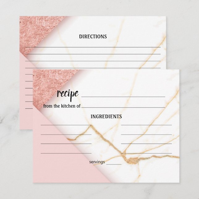 Modern Pink and Gold Marble Wedding Recipe Card (Front/Back)