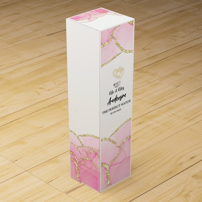 Modern Pink and Gold Mr and Mrs Wine Box (Back)