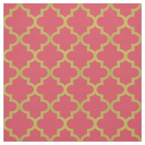 Modern Pink and Gold Quatrefoil Pattern Fabric