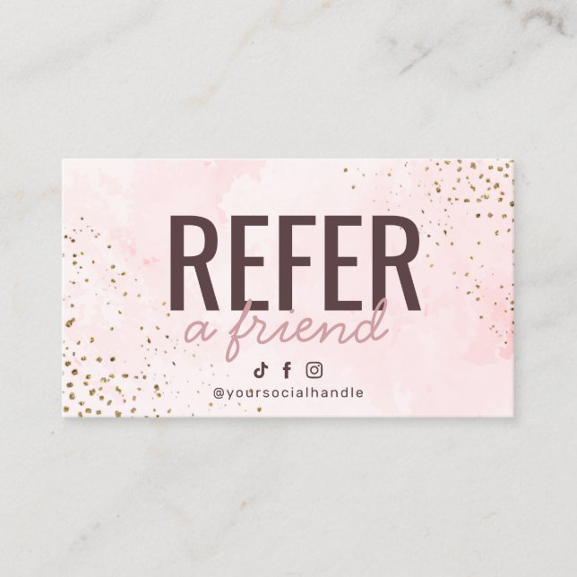 Modern Pink and Gold Refer a Friend Card (Front)