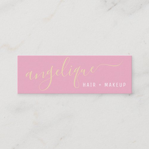 Modern pink and gold script makeup hair trendy mini business card