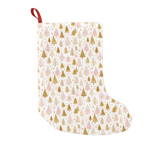 Modern Pink and Gold Tree Pattern Small Christmas Stocking