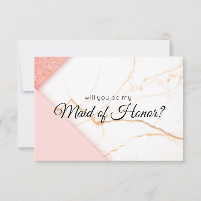 Modern Pink and Gold Will You Be My Maid of Honor (Front)