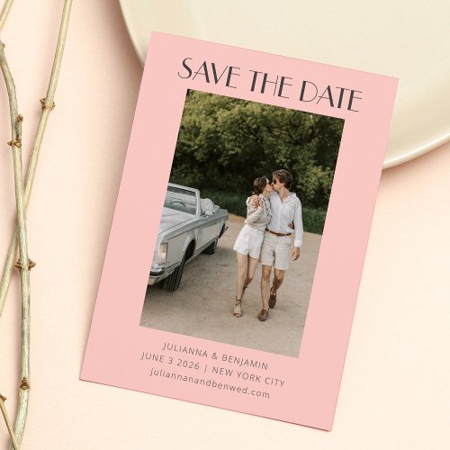 Modern Pink and Gray Art Deco Photo Wedding Save The Date