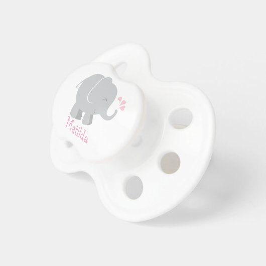 Modern Pink and Gray Elephant Custom Monogram Pacifier (Front Right)