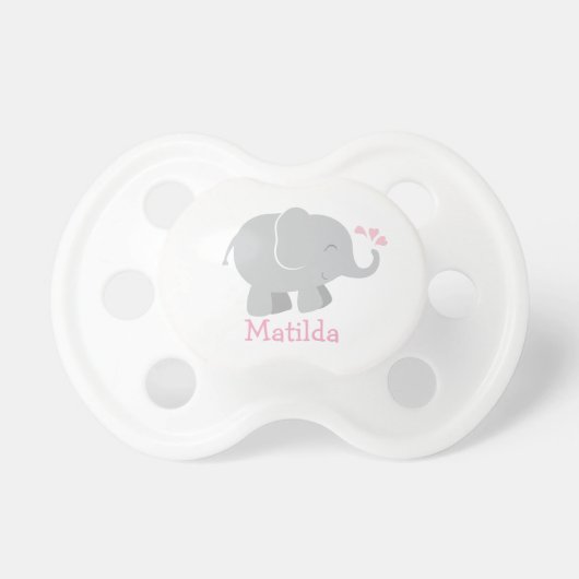 Modern Pink and Gray Elephant Custom Monogram Pacifier (Front)