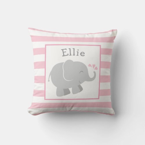 Modern Pink and Gray Elephant Custom Monogram Throw Pillow