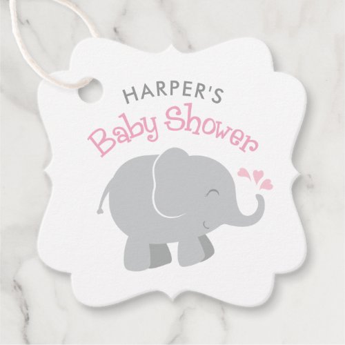Modern Pink and Gray Elephant Girl Baby Shower Favor Tags