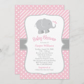 Modern Pink and Gray Elephant Girl Baby Shower Invitation (Front/Back)