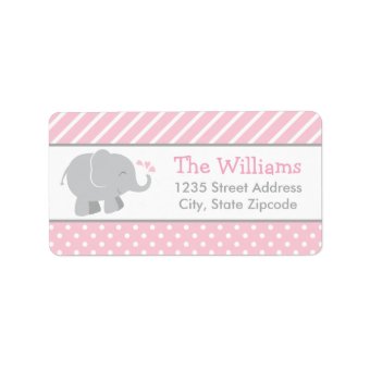 Modern Pink and Gray Elephant Girl Return Address Label | Zazzle