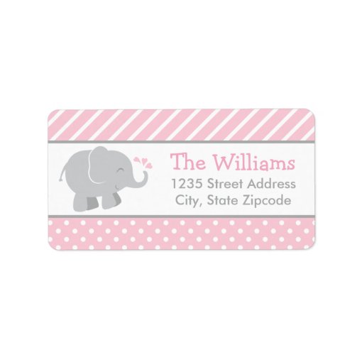 Modern Pink and Gray Elephant Girl Return Address Label | Zazzle