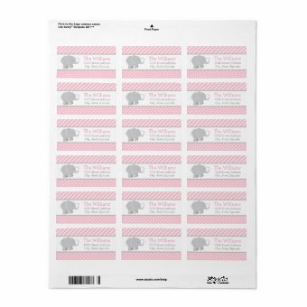 Modern Pink and Gray Elephant Girl Return Address Label | Zazzle