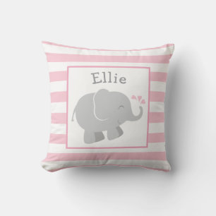 Modern Pink and Gray Elephant Monogram Throw Pillow