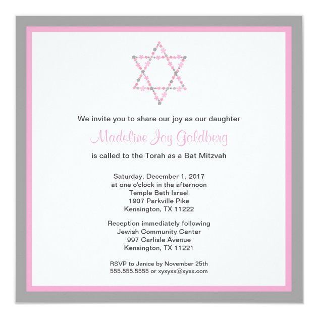 Modern Pink And Gray Floral Bat Mitzvah Invite