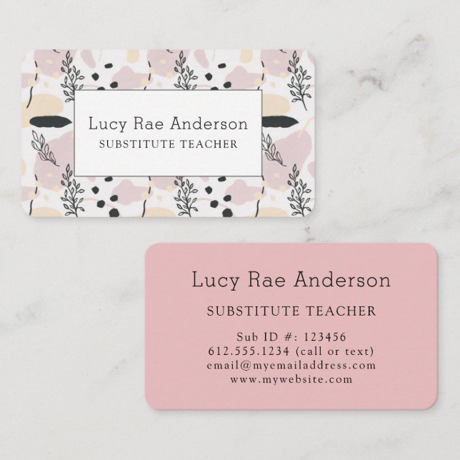 Modern Pink and Gray Floral Business Card (Front/Back)