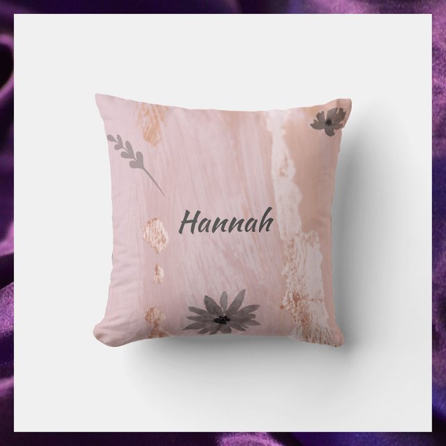Modern Pink and Gray Floral Throw Pillow (Creator Uploaded)