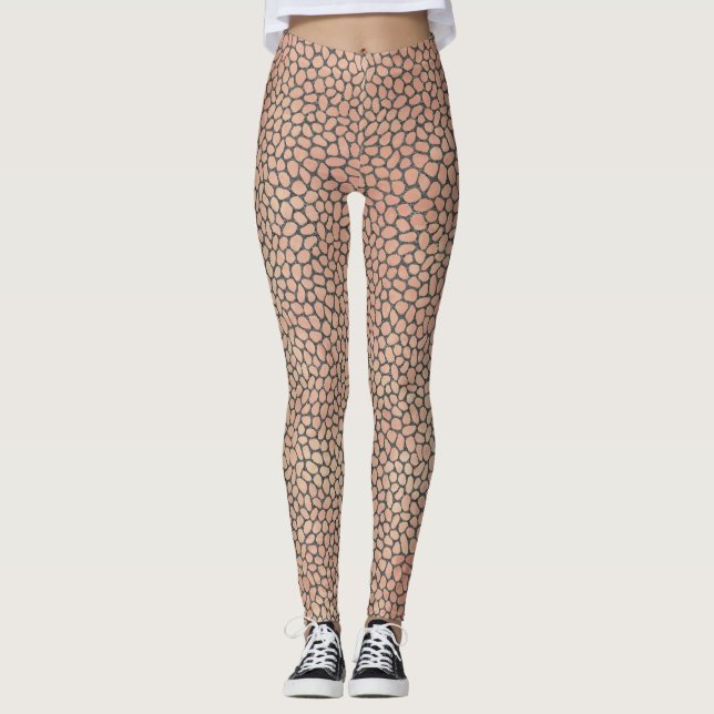 Modern Pink and Gray Mosaic Animal Print Leggings (Front)