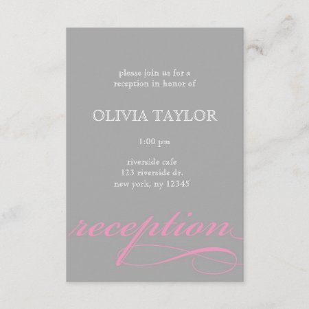 Modern Pink And Gray Reception Card
