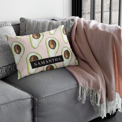 Modern  Pink And Green Avocado Pattern With Name Accent Pillow