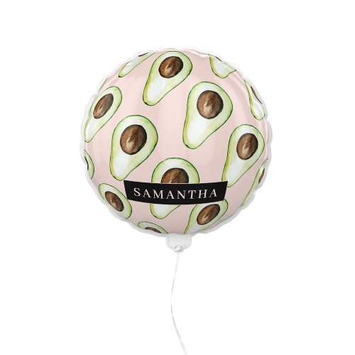 Modern  Pink And Green Avocado Pattern With Name Balloon