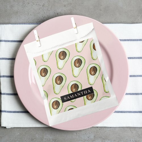 Modern  Pink And Green Avocado Pattern With Name Favor Bag