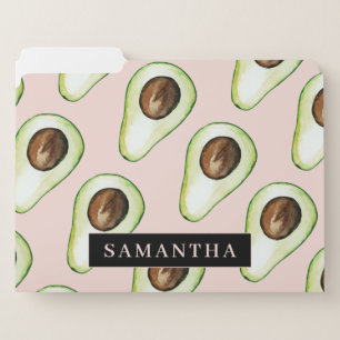 Modern  Pink And Green Avocado Pattern With Name File Folder