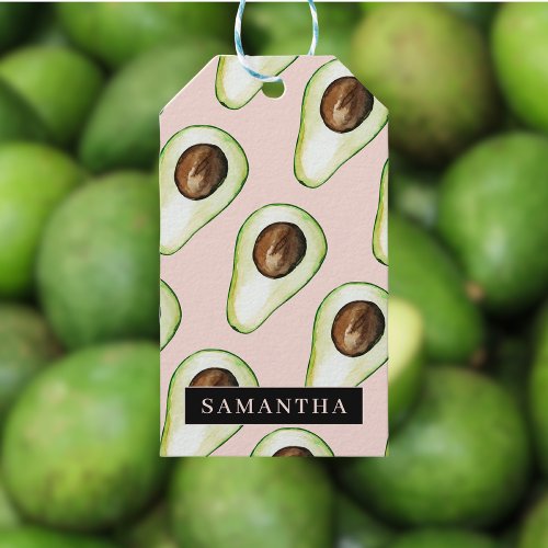 Modern  Pink And Green Avocado Pattern With Name Gift Tags