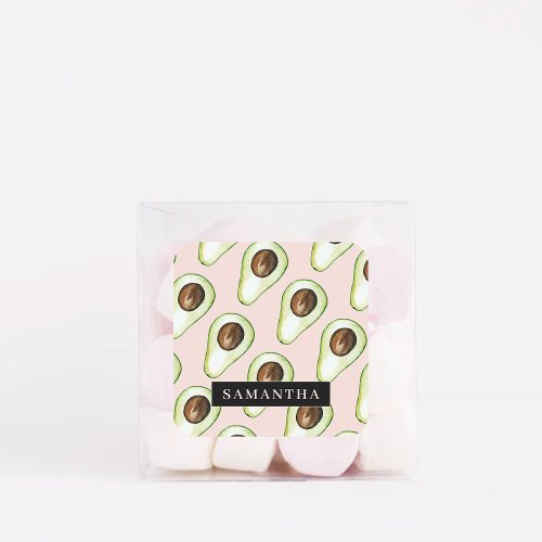 Modern  Pink And Green Avocado Pattern With Name Square Sticker