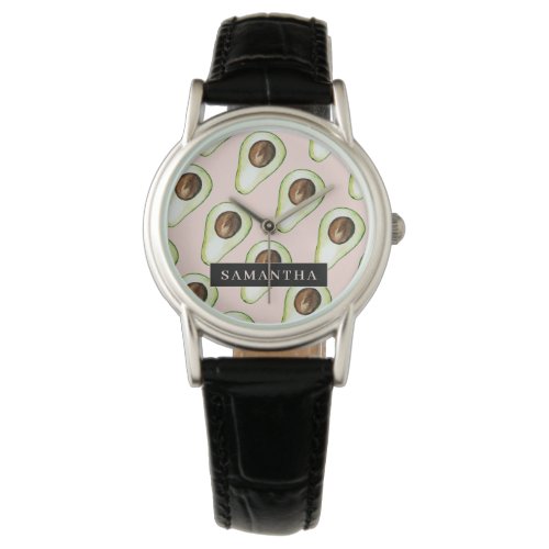 Modern  Pink And Green Avocado Pattern With Name Watch
