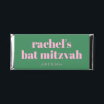 Modern Pink and Green Bat Mitzvah Custom  Hershey Bar Favors<br><div class="desc">This personalized Bat Mitzvah chocolate bar party favor design features bold, modern typography in a playful color palette for a fun, celebratory look. Created for candy favors and dessert tables, it coordinates easily with matching signage, décor, and stationery. The clean layout keeps the name and date easy to read while...</div>