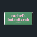 Modern Pink and Green Bat Mitzvah Custom  Hershey Bar Favors<br><div class="desc">This personalized Bat Mitzvah chocolate bar party favor design features bold, modern typography in a playful color palette for a fun, celebratory look. Created for candy favors and dessert tables, it coordinates easily with matching signage, décor, and stationery. The clean layout keeps the name and date easy to read while...</div>