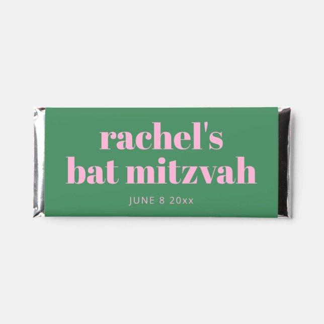 Modern Pink and Green Bat Mitzvah Custom  Hershey Bar Favors (Front)