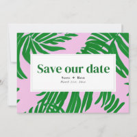 Modern Pink and Green Beach Palm Tree Wedding