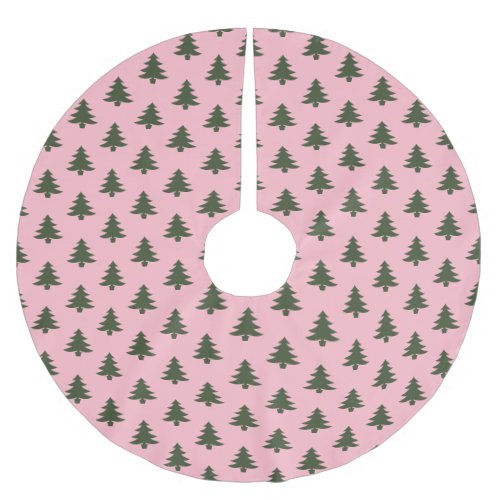 Modern Pink And Green Christmas Tree Pattern Brushed Polyester Tree Skirt