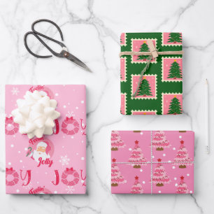 Modern Pink and Green Christmas Wrapping Paper