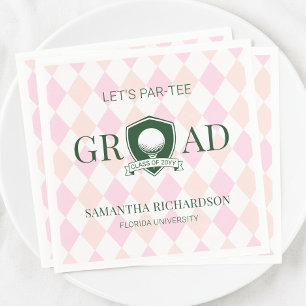 Modern Pink and Green Cute Preppy Golf Graduation Napkins