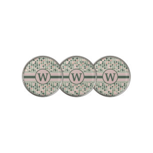 Modern Pink and Green Dot Pattern Monogram Golf Ball Marker